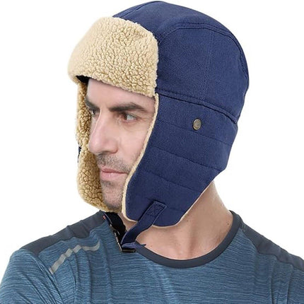 Winter Aviator Hat Thickened Cotton with Earmuffs Navy Blue, One Size