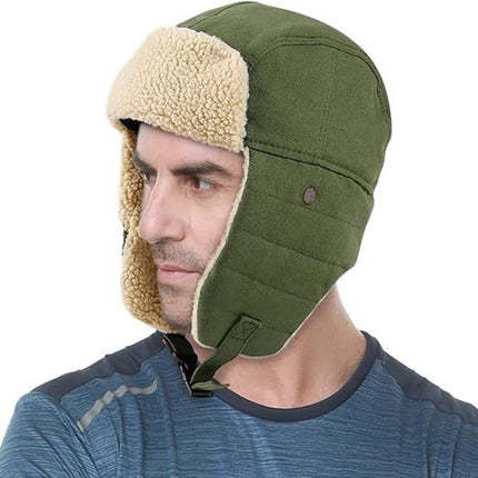 Winter Aviator Hat Thickened Cotton with Earmuffs Green, One Size