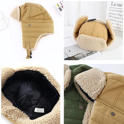Winter Aviator Hat Thickened Cotton with Earmuffs Khaki, One Size