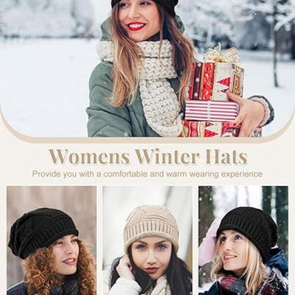 2 Piece Knitted Beanie Hat Set Ultra Warm Unisex Black White