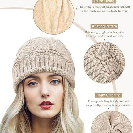 2 Piece Knitted Beanie Hat Set Ultra Warm Unisex Black White