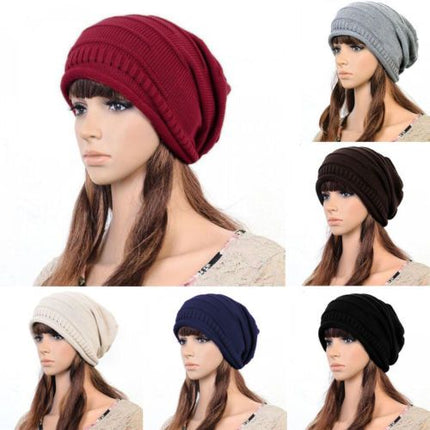 Womens Knitted Slouchy Beanie Winter Ski Hat Beige