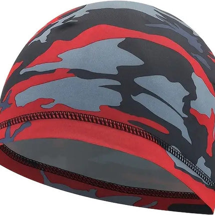 Motorcycle Beanie | Camouflage Cycling Beanie | Helmet Beanie | Bandana | Ventilated | Motorcycle Accessories | Helmet Hair Cap | Camo/Red