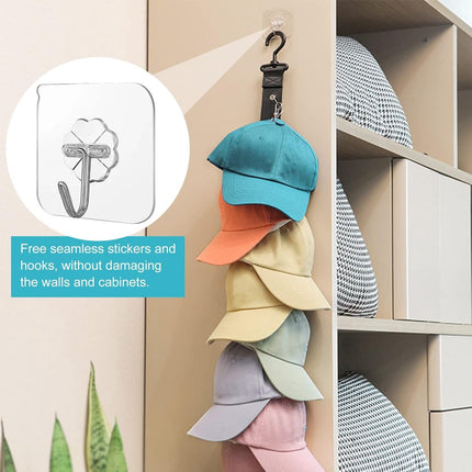 Hat Rack - 2 Pieces - Cap Rack - Cap Organizer - Wall Hat Hook - Hat Holder - Simple Hat Rack - Clothes Hanger - Cap Organizer - Cap Holder - Hanging Baseball Cap - Wall Mount with Hooks - 360 Degree Rotatable - 8 Hat Storage Clips