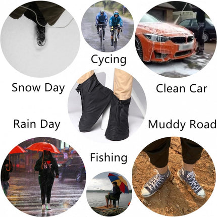 Waterproof Shoe Covers - Rain Shoe Covers - with Zipper and Drawstring - Waterproof Shoe Protectors - Motorcycle Scooter Bicycle Shoe Cover - Shoe Rain Cover - Shoe Cover - Shoe Covers - Anti-Slip - Size 41-42 - Black