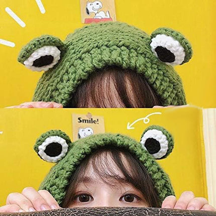 Beanie - Knitted Frog Hat - Creative Stylish Caps - Cute Animal Hat - Frog Hat with Big Eyes - Party Roleplay Hat - Accessories - Headwear - Ergonomic - Very Comfortable - Warm for Autumn and Winter - Halloween / Christmas - Gifts