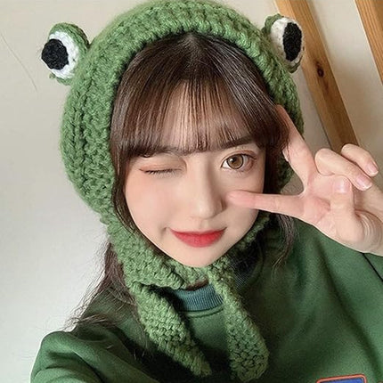 Beanie - Knitted Frog Hat - Creative Stylish Caps - Cute Animal Hat - Frog Hat with Big Eyes - Party Roleplay Hat - Accessories - Headwear - Ergonomic - Very Comfortable - Warm for Autumn and Winter - Halloween / Christmas - Gifts