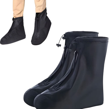 Waterproof Shoe Covers - Rain Shoe Covers - With Zipper and Drawstring - Waterproof Shoe Protectors - Motorcycle Scooter Bicycle Shoe Cover - Shoe Rain Cover - Shoe Cover - Shoe Covers - Anti-Slip - Size 43-44 - Black