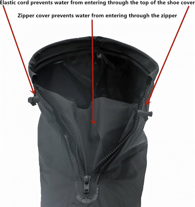 Waterproof Shoe Covers - Rain Shoe Covers - With Zipper and Drawstring - Waterproof Shoe Protectors - Motorcycle Scooter Bicycle Shoe Cover - Shoe Rain Cover - Shoe Cover - Shoe Covers - Anti-Slip - Size 43-44 - Black
