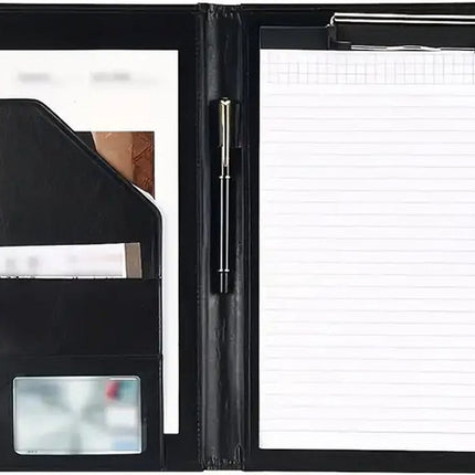 A4 Writing Folder - Conference Folder - Writing Pad - Eco Leather - Documentation Folder - Work Folder - Leather Conference Folder - Business Travel Portfolio Folder - With Ring Binder and Pen Holder - Sustainable - Black