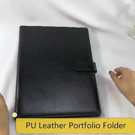 A4 Writing Folder - Conference Folder - Writing Pad - Eco Leather - Documentation Folder - Work Folder - Leather Conference Folder - Business Travel Portfolio Folder - With Ring Binder and Pen Holder - Sustainable - Black
