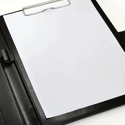 A4 Writing Folder - Conference Folder - Writing Pad - Eco Leather - Documentation Folder - Work Folder - Leather Conference Folder - Business Travel Portfolio Folder - With Ring Binder and Pen Holder - Sustainable - Black