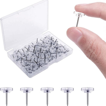 Thumbtacks - Set of 100 Pushpins - Reusable - For Bulletin Board, Memo Board, or World Map - Easy to Carry - Transparent - Everyday Life Aids