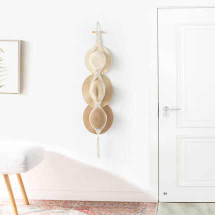 Hat Rack - Cap Rack - Adjustable Coat Rack - Hat Rack - Hat Hanger - Cap Rack Storage System - Macrame Wall Hat Rack - Handwoven Decorative Wide Brim Cap Holder - 2 Pieces