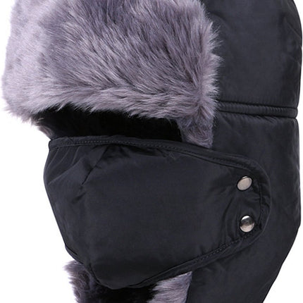 Winter Trapper Hat - Winter Hat Keeps Warm - Cotton Hat - Windproof Warm - For Snowboarding Skating Cycling - Soft Comfortable With Elastic - 3 In 1 - With Warm Ear Flap - Black - Size 55-60cm