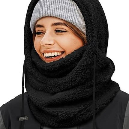 3-in-1 Women's Hat, Scarf & Face Mask - winter hooded scarf - windproof women's hat - cold protection - winter ski mask for men women - women's hat neck windproof scarf with hood cold weather warm face covering - Balaclava - Black