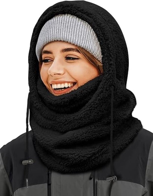 3-in-1 Women's Hat, Scarf & Face Mask - winter hooded scarf - windproof women's hat - cold protection - winter ski mask for men women - women's hat neck windproof scarf with hood cold weather warm face covering - Balaclava - Black