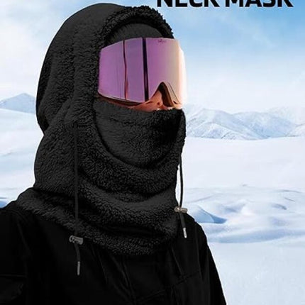 3-in-1 Women's Hat, Scarf & Face Mask - winter hooded scarf - windproof women's hat - cold protection - winter ski mask for men women - women's hat neck windproof scarf with hood cold weather warm face covering - Balaclava - Black