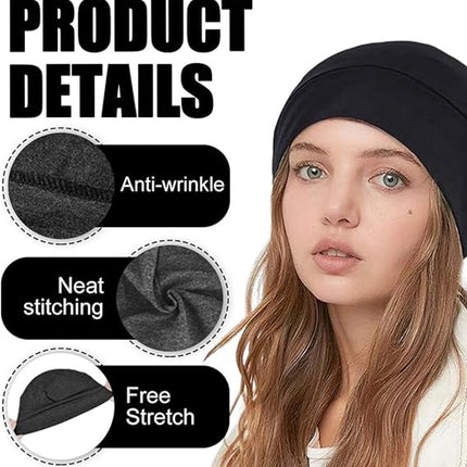 pieces - Beanie - Sleep cap - Running cap - Cycling cap - Helmet cap - for men and women - lightweight cotton thin skull cap - lightweight hat - for sports, chemo, sleeping, motorcycle helmet - hat circumference 54-58 cm - black, dark grey
