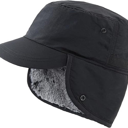 Beanie - Winter hat - Men's winter hat - Winter ear flap hat - with visor - with ear flaps - Ski hat - Cold weather - Trapper hat - Ear warmers Water-repellent outdoor hat - Winter - for outdoor sports, skiing, cycling, hiking, running - black