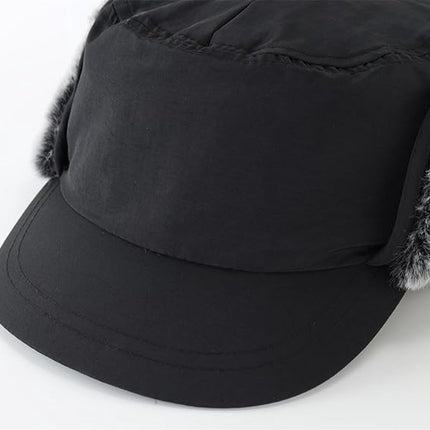 Beanie - Winter hat - Men's winter hat - Winter ear flap hat - with visor - with ear flaps - Ski hat - Cold weather - Trapper hat - Ear warmers Water-repellent outdoor hat - Winter - for outdoor sports, skiing, cycling, hiking, running - black