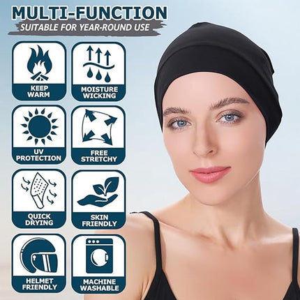 pieces - Beanie - Sleep cap - Running cap - Cycling cap - Helmet cap - for men and women - lightweight cotton thin skull cap - lightweight hat - for sports, chemo, sleeping, motorcycle helmet - hat circumference 54-58 cm - black