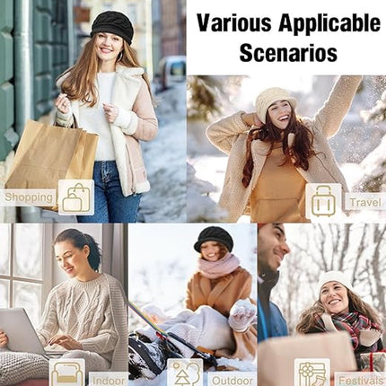 Ladies' Hat - Beanie Hat - Beret - Ladies' Beret - 2 Pieces - Knitted hat for ladies - Warm Winter Beret - Winter Hat - Warm Hats - Winter Hat with Brim - Winter - Fashion - Black/Beige
