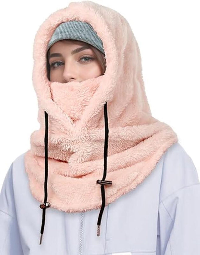3-in-1 Women's Hat, Scarf & Face Mask - winter hooded scarf - windproof women's hat - cold protection - winter ski mask for men women - women's hat neck windproof scarf with hood cold weather warm face covering - Balaclava - Pink