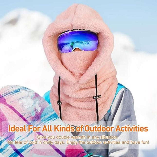 3-in-1 Women's Hat, Scarf & Face Mask - winter hooded scarf - windproof women's hat - cold protection - winter ski mask for men women - women's hat neck windproof scarf with hood cold weather warm face covering - Balaclava - Pink