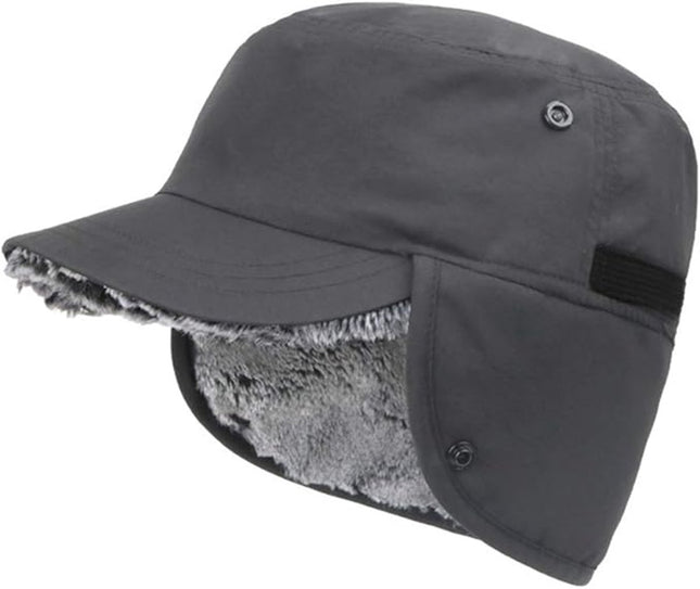 Beanie - Winter hat - Men's winter hat - Winter ear flap hat - with visor - with ear flaps - Ski hat - Cold weather - Trapper hat - Ear warmers Water-repellent outdoor hat - Winter - for outdoor sports, skiing, cycling, hiking, running - grey