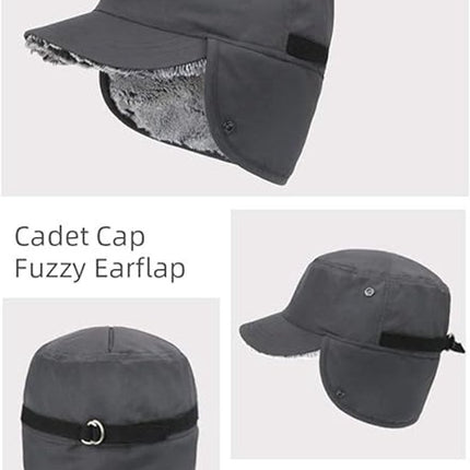 Beanie - Winter hat - Men's winter hat - Winter ear flap hat - with visor - with ear flaps - Ski hat - Cold weather - Trapper hat - Ear warmers Water-repellent outdoor hat - Winter - for outdoor sports, skiing, cycling, hiking, running - grey