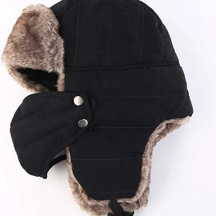 Beanie - men's beanie - Winter beanie - With Ear flaps and Face Mask - Winter Fur - Men's winter hat - Trapper hat - Black Ski Trooper - Snow Cap - Russian hat - Hunter's hat - Winter ear flap beanie - for cold weather - Black & Brown