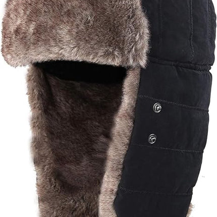 Beanie - men's beanie - Winter beanie - With Ear flaps and Face Mask - Winter Fur - Men's winter hat - Trapper hat - Black Ski Trooper - Snow Cap - Russian hat - Hunter's hat - Winter ear flap beanie - for cold weather - Black & Brown