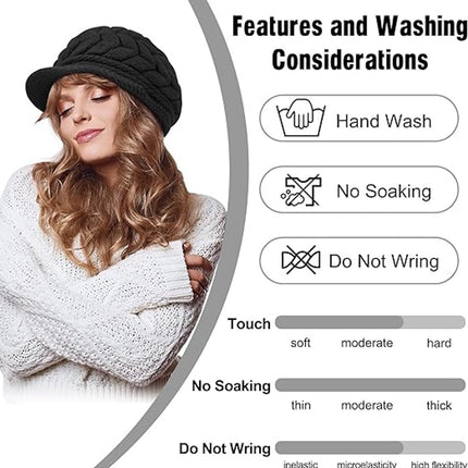 Ladies' Hat - Beanie Hat - Beret - Ladies' Beret - 4 Pieces - Knitted hat for ladies - Warm Winter Beret - Winter Hat - Warm Hats - Winter Hat with Brim - Winter - Fashion - Black/Beige/Grey/Red