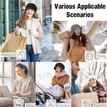 Ladies' Hat - Beanie Hat - Beret - Ladies' Beret - 4 Pieces - Knitted hat for ladies - Warm Winter Beret - Winter Hat - Warm Hats - Winter Hat with Brim - Winter - Fashion - Black/Beige/Grey/Red