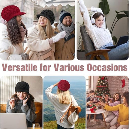 Ladies' Hat - Beanie Hat - Beret - Ladies' Beret - 4 Pieces - Knitted hat for ladies - Warm Winter Beret - Winter Hat - Warm Hats - Winter Hat with Brim - Winter - Fashion - Black/Beige/Grey/Red