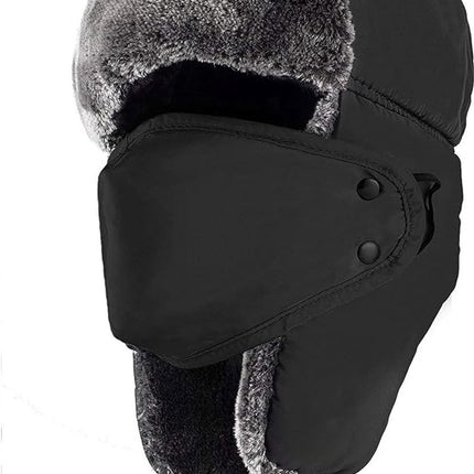 Beanie - men's beanie - Winter beanie - With Ear flaps and Face Mask - Winter Fur - Men's winter hat - Trapper hat - Black Ski Trooper - Snow Cap - Russian hat - Hunter's hat - Winter ear flap beanie - for cold weather - Black