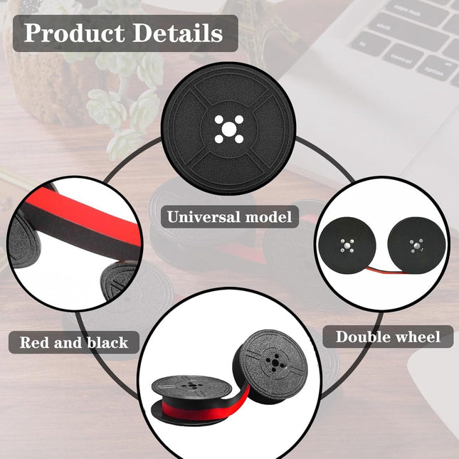2 pairs - universal typewriter ribbons - typewriter ribbons - with double spool - double spool ribbon - typewriter ink ribbon - vintage typewriter ribbon replacement - replacement pack - for most typewriters - typewriter accessories - black and red