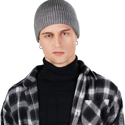 2 Pieces - hat - men's hat - Beanie - women's hat - men's beanie - Winter hat - knitted hat - Warm Hats - Cycling hat - Knitted ski hats - Running hats - Ultrawarm - Unisex - short knitted autumn winter warm hat - Grey, Black
