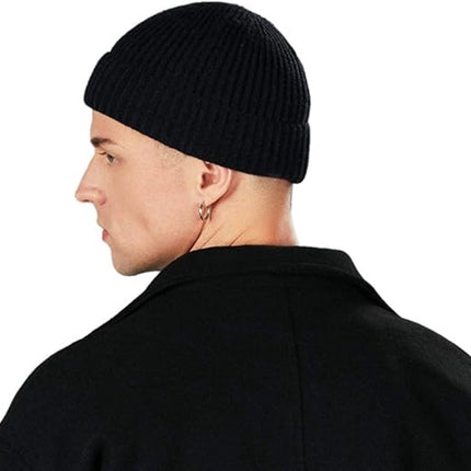 2 Pieces - hat - men's hat - Beanie - women's hat - men's beanie - Winter hat - knitted hat - Warm Hats - Cycling hat - Knitted ski hats - Running hats - Ultrawarm - Unisex - short knitted autumn winter warm hat - Grey, Black