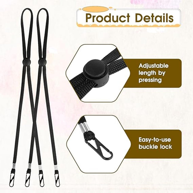 10 pieces - Hat cord - Windproof hat cord - Hat strap clips for travel hats - Removable chin strap - Anti-wind hood strap clip - Anti-loss hat strap clip - For golfing, boating, fishing, hats, outdoors - Black - 35 cm