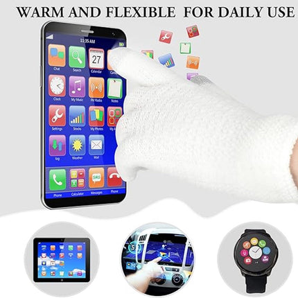 Hat with pompom, scarf and gloves - Three-piece Winter set - knitted fabrics - Warm Baggy Ski Hat - Winter Hat - Neck Warmer - Gloves - Touchscreen Gloves - for Outdoor play, skiing, motorcycling, windproof - for Men, Women - White