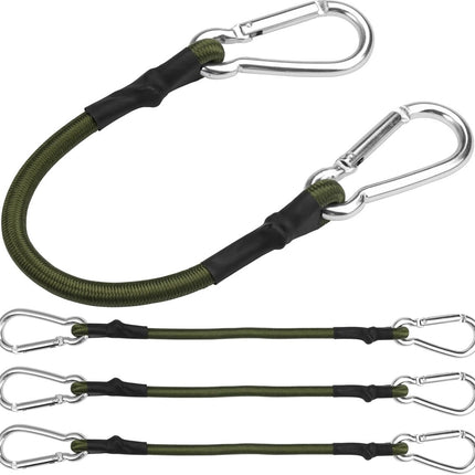 pieces - Elastic cord - with carabiner - 30 cm - Elastic luggage rope - Elastic bands - Luggage straps - Tie-down straps - Expander rope - Bungee cords - Carabiner elastic rope - for camping, sailing, tents, luggage, cars - green