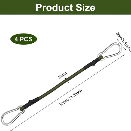 pieces - Elastic cord - with carabiner - 30 cm - Elastic luggage rope - Elastic bands - Luggage straps - Tie-down straps - Expander rope - Bungee cords - Carabiner elastic rope - for camping, sailing, tents, luggage, cars - green