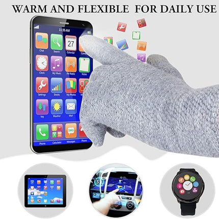 Hat with pompom, scarf and gloves - Three-piece Winter set - knitted fabrics - Warm Baggy Ski Hat - Winter Hat - Neck Warmer - Gloves - Touchscreen Gloves - for Outdoor play, skiing, motorcycling, windproof - for Men, Women - Grey