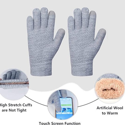 Hat with pompom, scarf and gloves - Three-piece Winter set - knitted fabrics - Warm Baggy Ski Hat - Winter Hat - Neck Warmer - Gloves - Touchscreen Gloves - for Outdoor play, skiing, motorcycling, windproof - for Men, Women - Grey