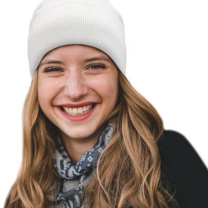 Hat - Knitted hat - Winter hat - Warm hat - Hat with satin lining - warm winter hat - knitted winter hat with fold-over brim - silk lining - soft knitted hat - warm and comfortable - for women and men - white