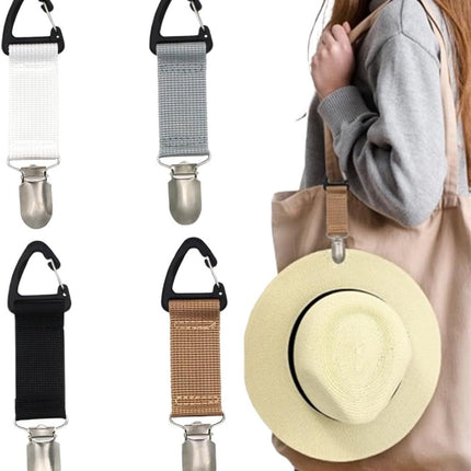 4 Travel Hat Clips - Dust Clips - Hands-Free Hat Holder - Outdoor Bag Accessories - Elastic Hat Clip - For Travel Bags, Backpacks, Wallets, Luggage Bags - Prevent Loss