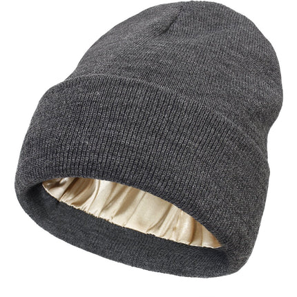 Hat - Knitted hat - Winter hat - Warm hat - Hat with satin lining - warm winter hat - knitted winter hat with fold-over brim - silk lining - soft knitted hat - warm and comfortable - for men and women - grey