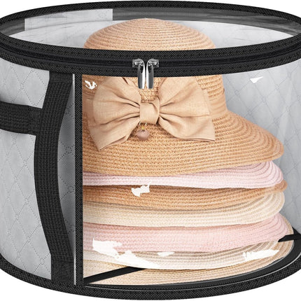 Hat Box - Hat Storage Box - Storage Box for Hats - Round Hat Boxes - Foldable Hat Storage Boxes - Stackable Hat Organizer - Baseball Cap Organizer - Hat Box - for up to 7 hats - perfect for your wardrobe - Grey